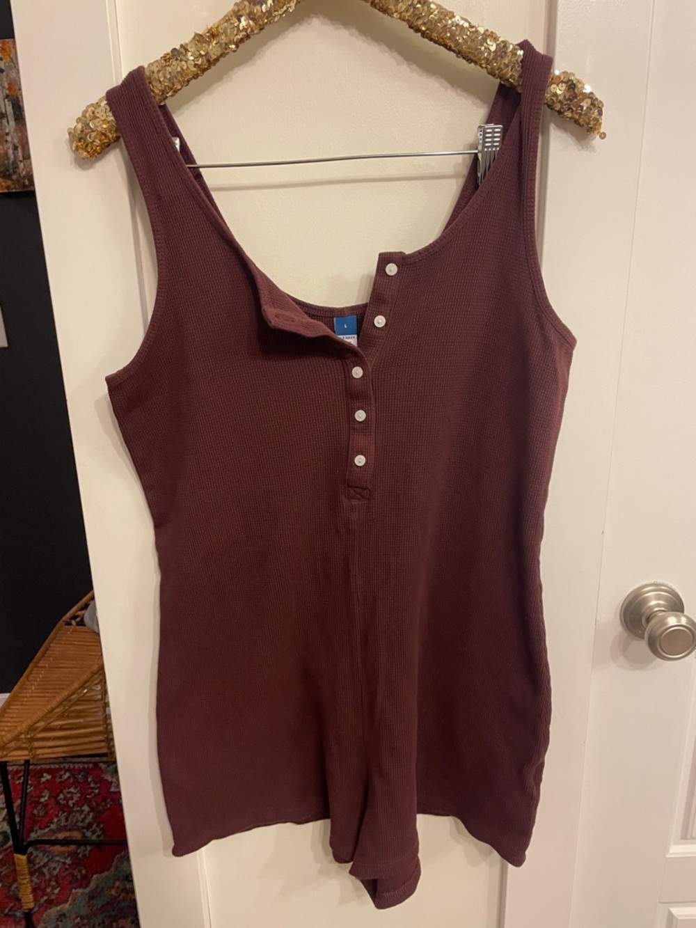 Women's Sleeveless Henley Romper - Deep Maroon old navy